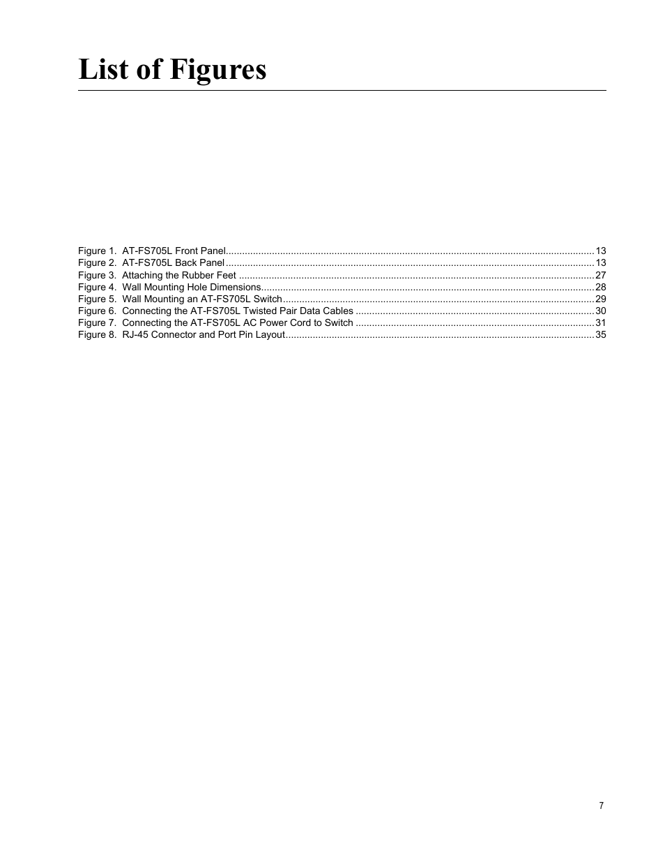 List of figures | Allied Telesis AT-FS705L User Manual | Page 7 / 35