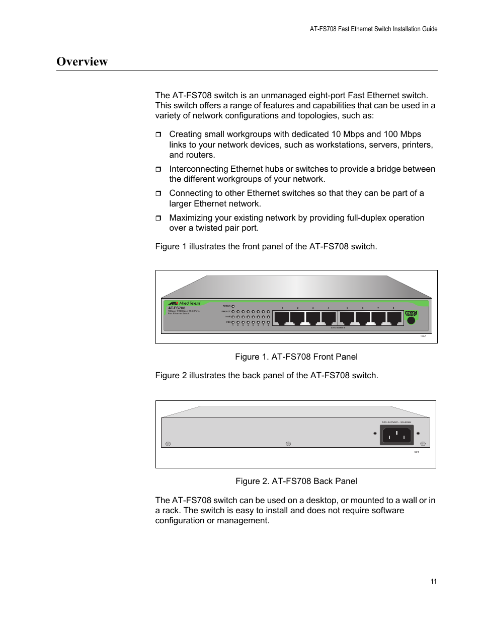 Overview | Allied Telesis AT-FS708 User Manual | Page 11 / 35
