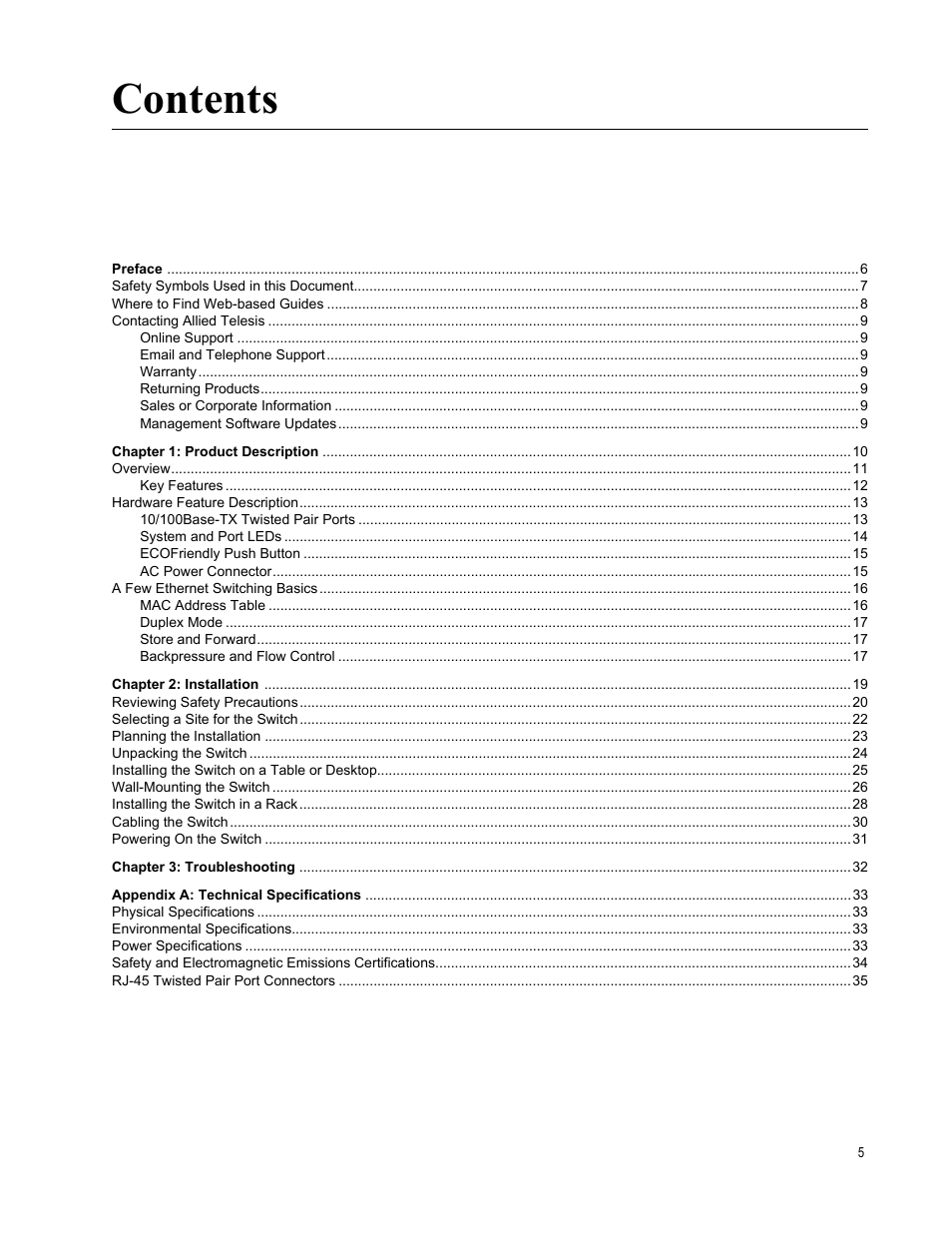Allied Telesis AT-FS708 User Manual | Page 5 / 35