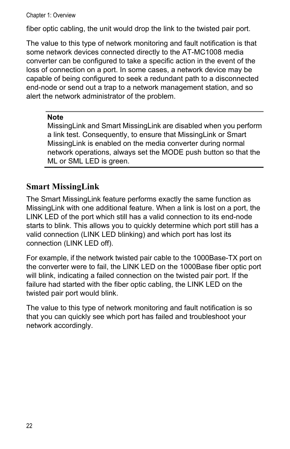 Smart missinglink | Allied Telesis AT-MC1008/SP User Manual | Page 22 / 92