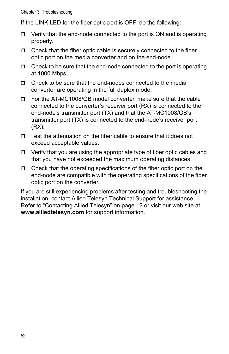 Allied Telesis AT-MC1008/SP User Manual | Page 52 / 92
