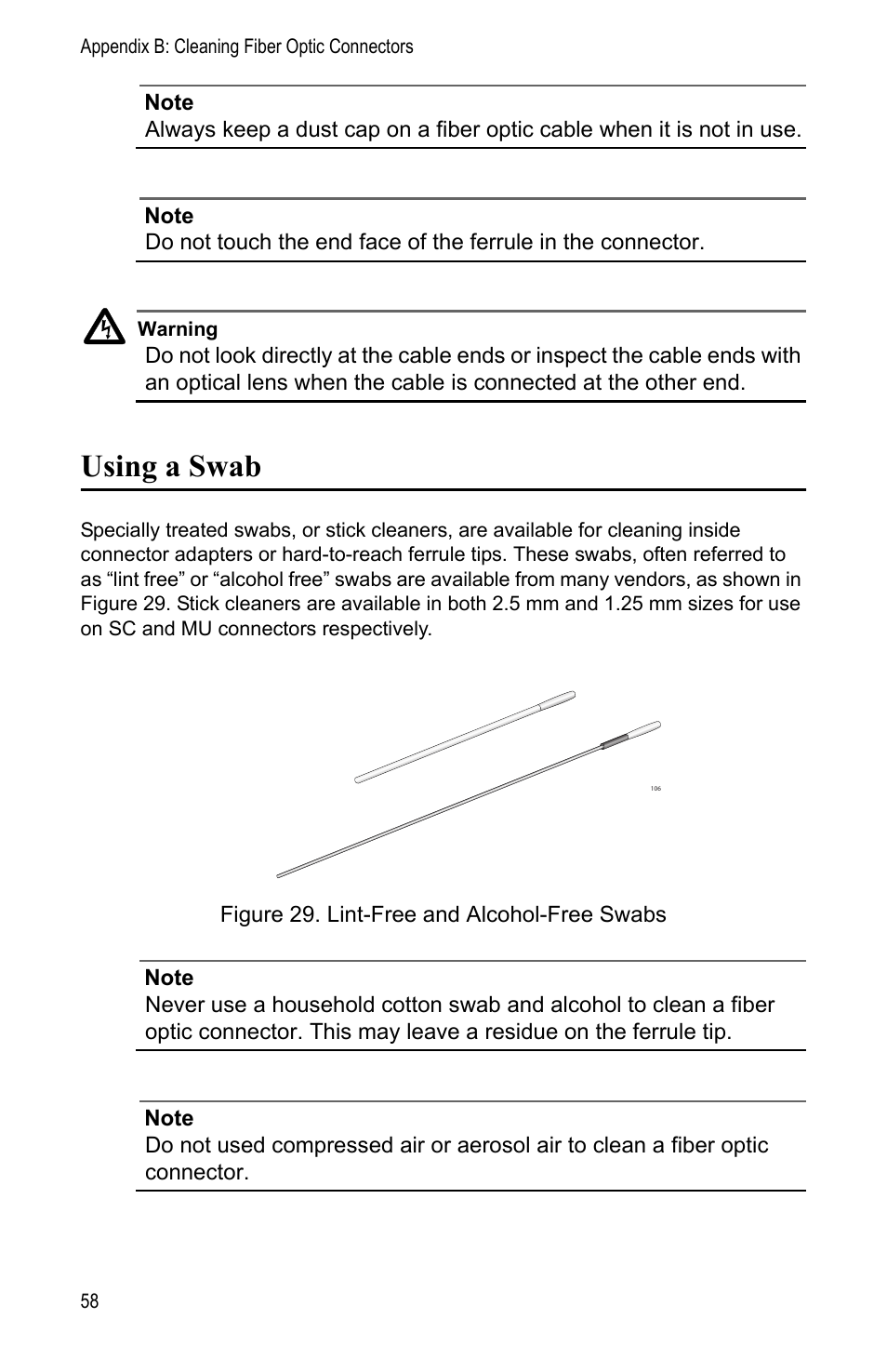 Using a swab | Allied Telesis AT-MC1008/SP User Manual | Page 58 / 92