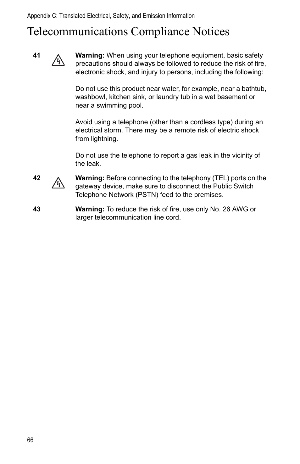 Telecommunications compliance notices | Allied Telesis AT-MC1008/SP User Manual | Page 66 / 92