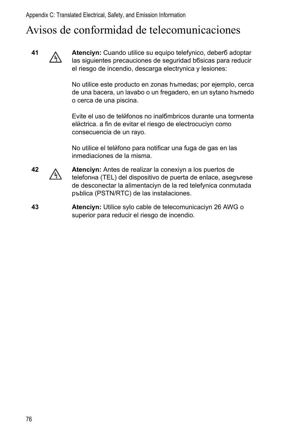 Avisos de conformidad de telecomunicaciones | Allied Telesis AT-MC1008/SP User Manual | Page 76 / 92