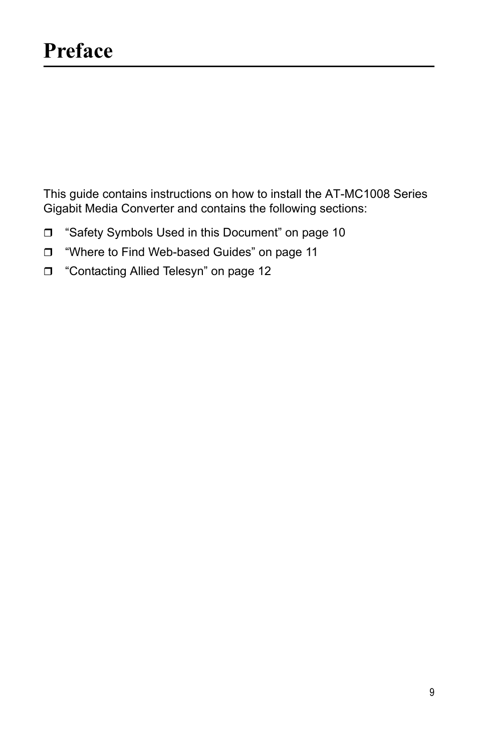 Preface | Allied Telesis AT-MC1008/SP User Manual | Page 9 / 92
