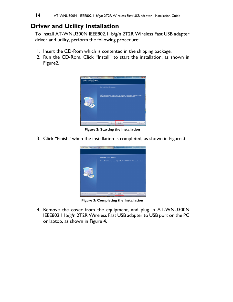 Driver and utility installation | Allied Telesis AT-WNU300N User Manual | Page 14 / 20