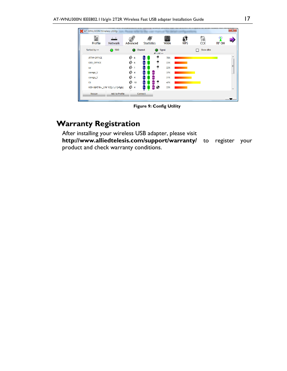 Warranty registration | Allied Telesis AT-WNU300N User Manual | Page 17 / 20