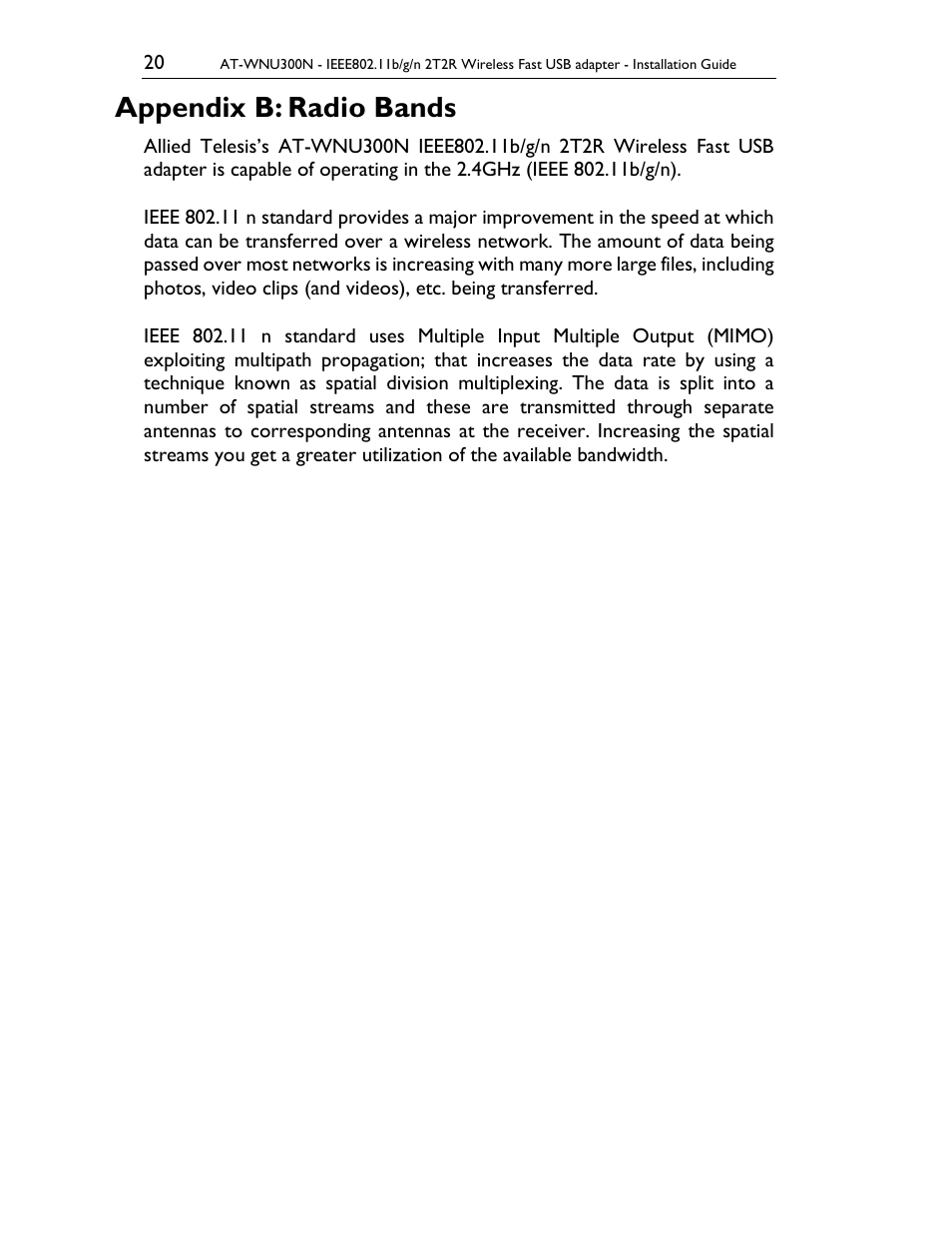 Appendix b: radio bands | Allied Telesis AT-WNU300N User Manual | Page 20 / 20