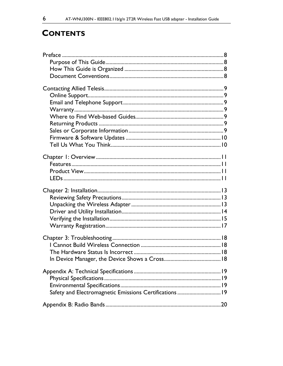 Ontents | Allied Telesis AT-WNU300N User Manual | Page 6 / 20