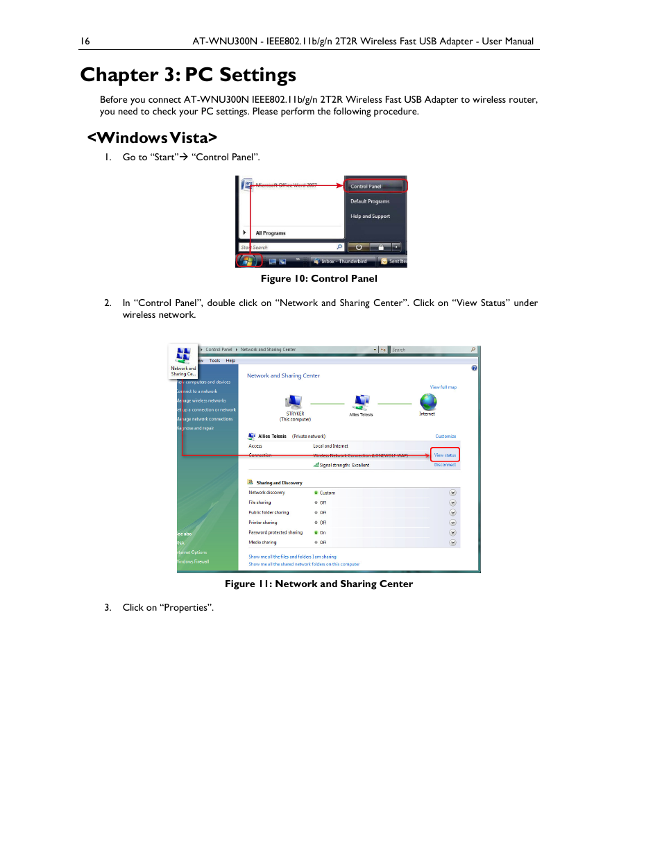 Chapter 3: pc settings, Windows vista | Allied Telesis AT-WNU300N User Manual | Page 16 / 39
