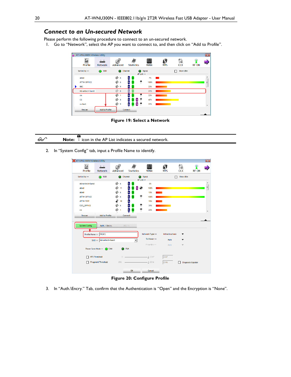 Connect to an un-secured network | Allied Telesis AT-WNU300N User Manual | Page 20 / 39