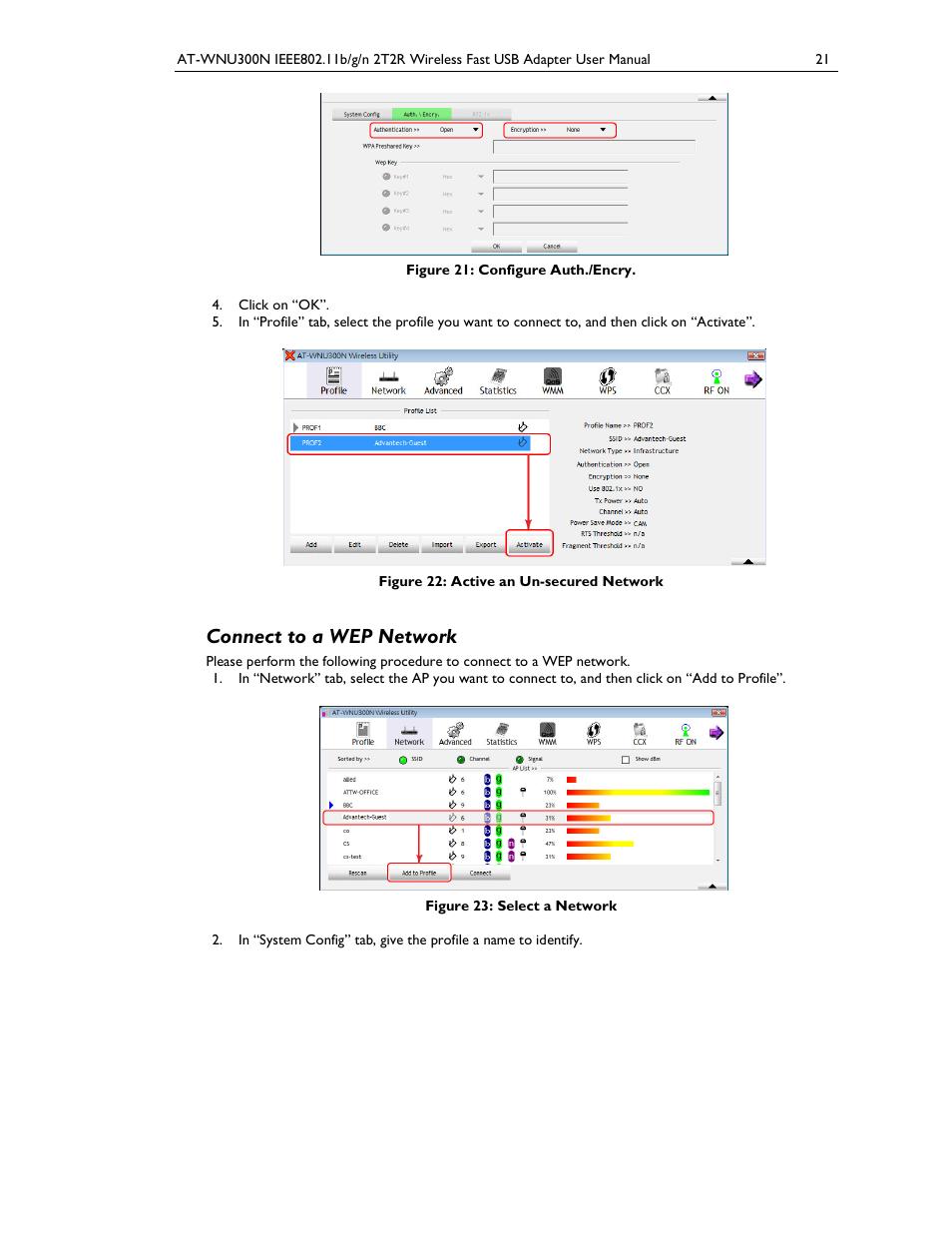 Connect to a wep network | Allied Telesis AT-WNU300N User Manual | Page 21 / 39