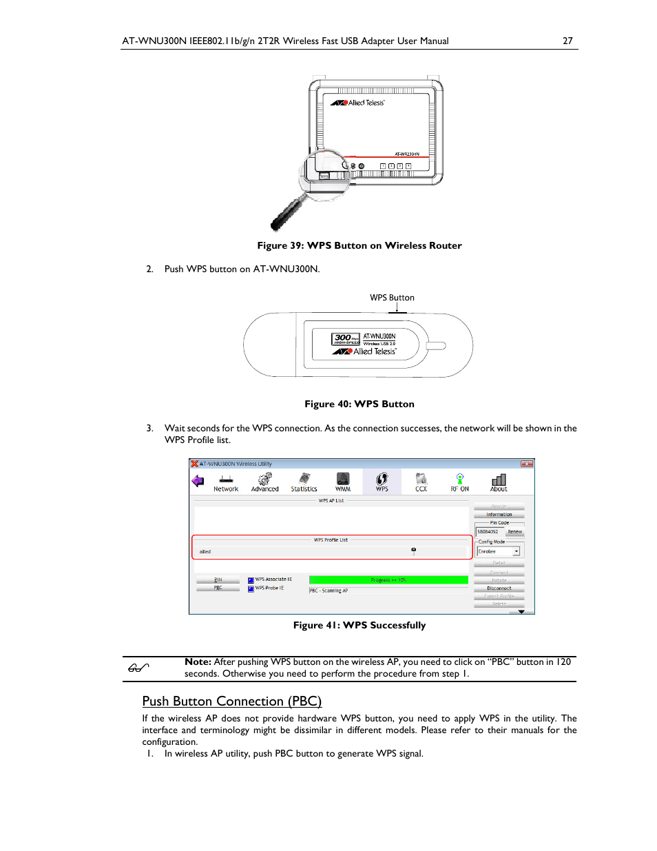 Push button connection (pbc) | Allied Telesis AT-WNU300N User Manual | Page 27 / 39