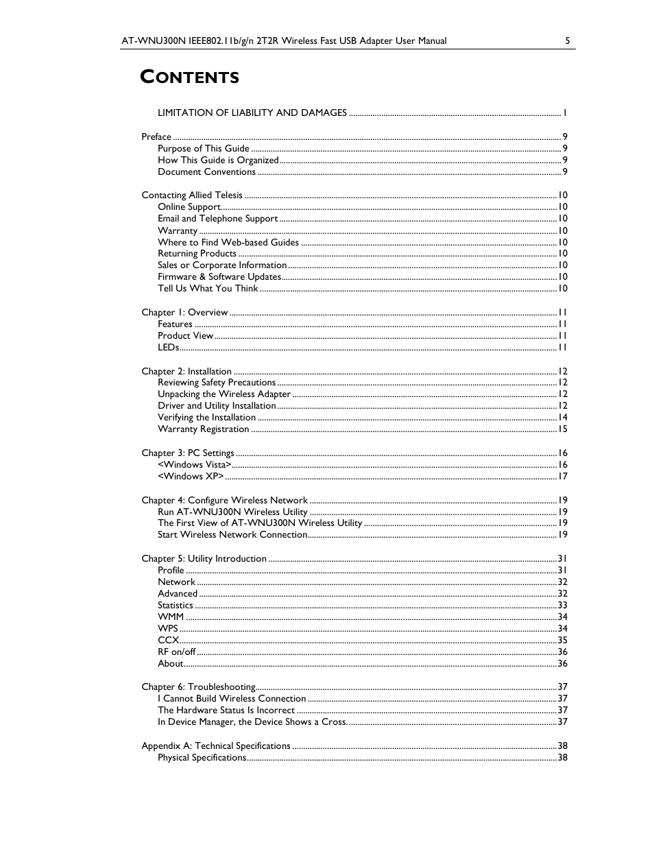 Ontents | Allied Telesis AT-WNU300N User Manual | Page 5 / 39