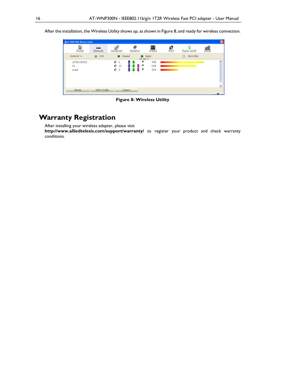 Warranty registration | Allied Telesis AT-WNP300N User Manual | Page 16 / 38