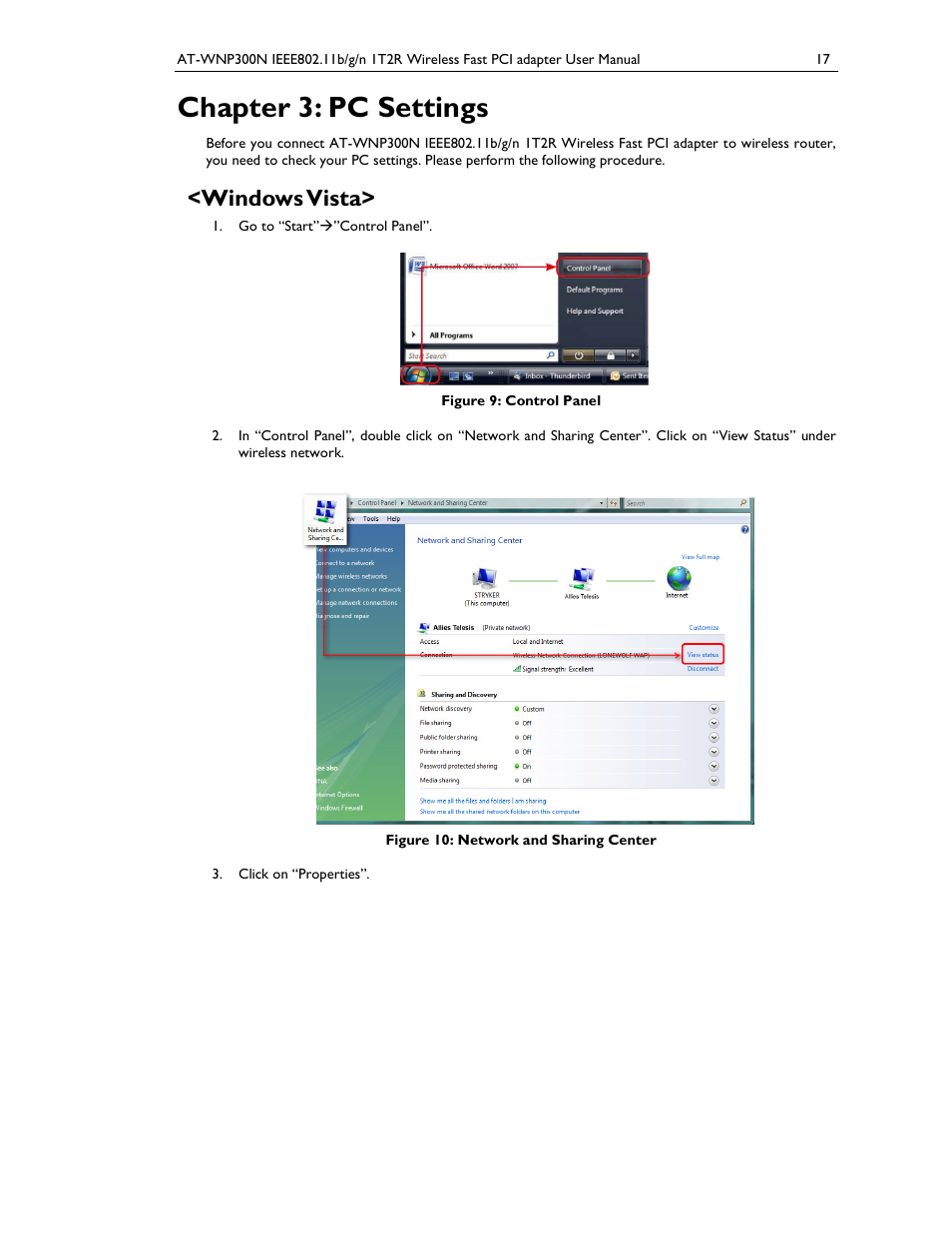 Chapter 3: pc settings, Windows vista | Allied Telesis AT-WNP300N User Manual | Page 17 / 38