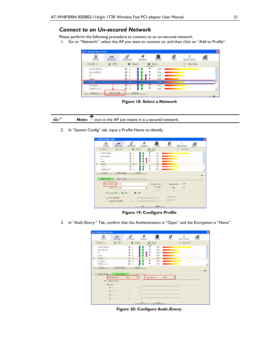 Connect to an un-secured network | Allied Telesis AT-WNP300N User Manual | Page 21 / 38