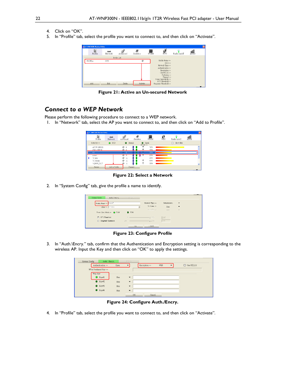 Connect to a wep network | Allied Telesis AT-WNP300N User Manual | Page 22 / 38