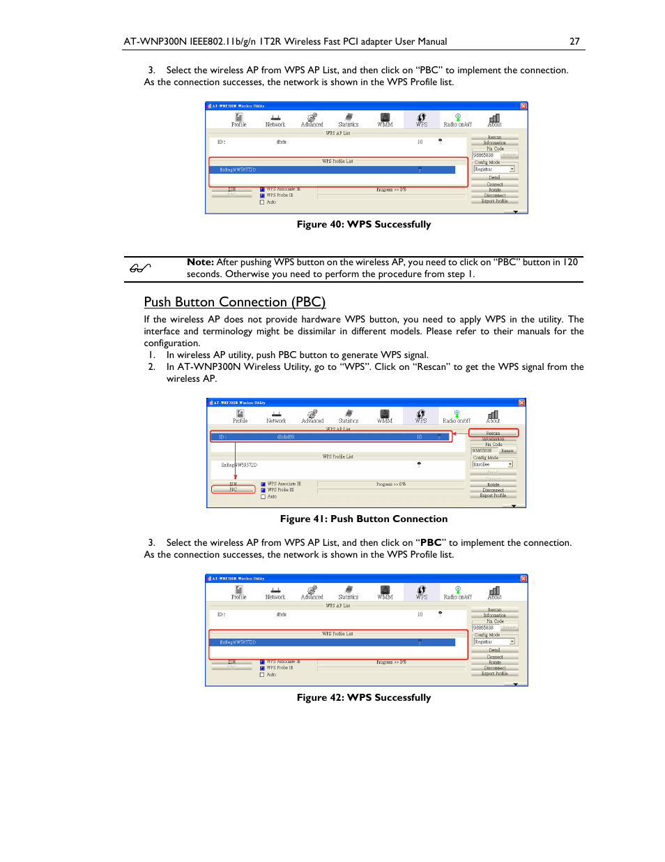 Push button connection (pbc) | Allied Telesis AT-WNP300N User Manual | Page 27 / 38