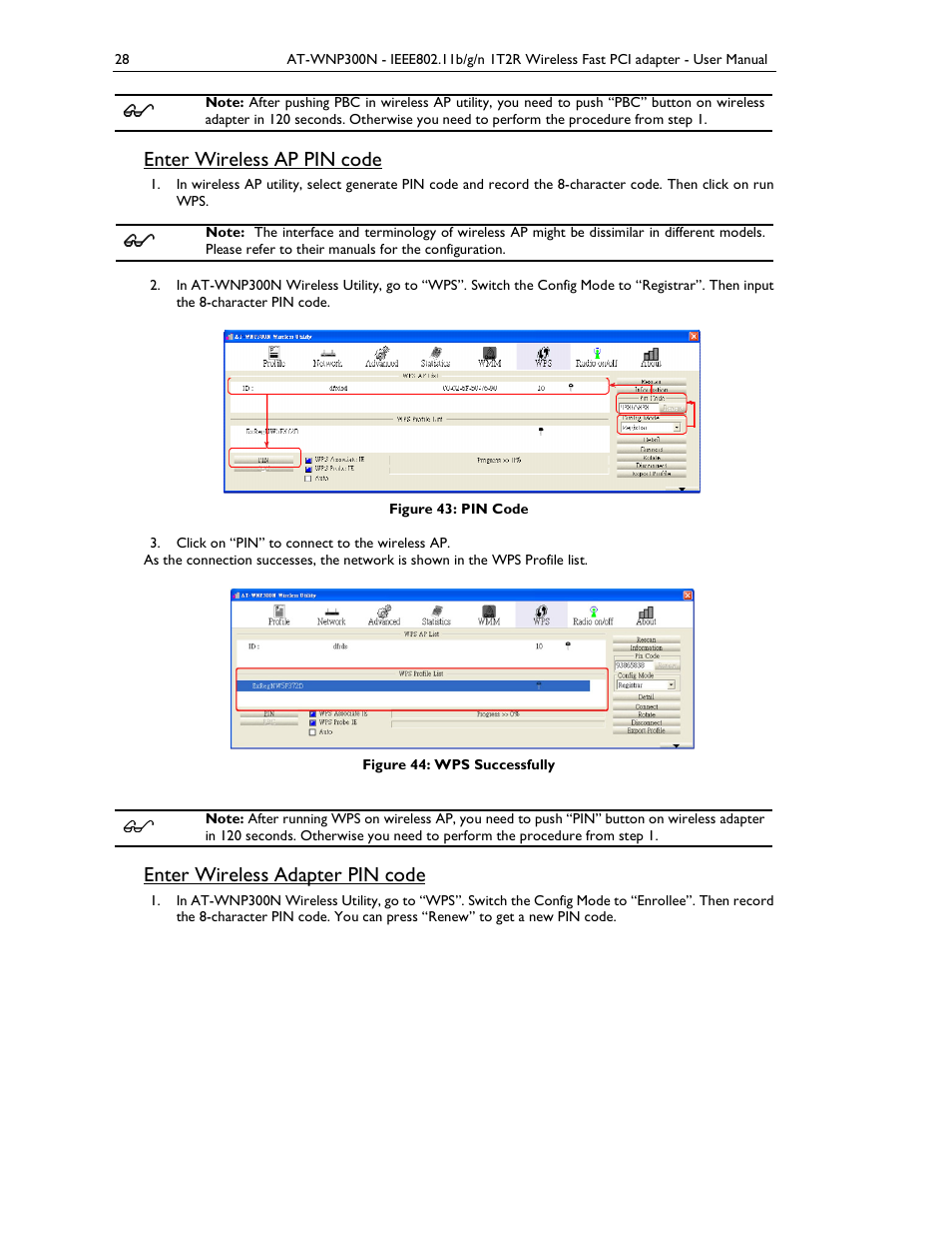 Enter wireless ap pin code, Enter wireless adapter pin code | Allied Telesis AT-WNP300N User Manual | Page 28 / 38