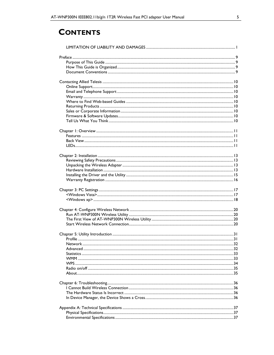 Ontents | Allied Telesis AT-WNP300N User Manual | Page 5 / 38