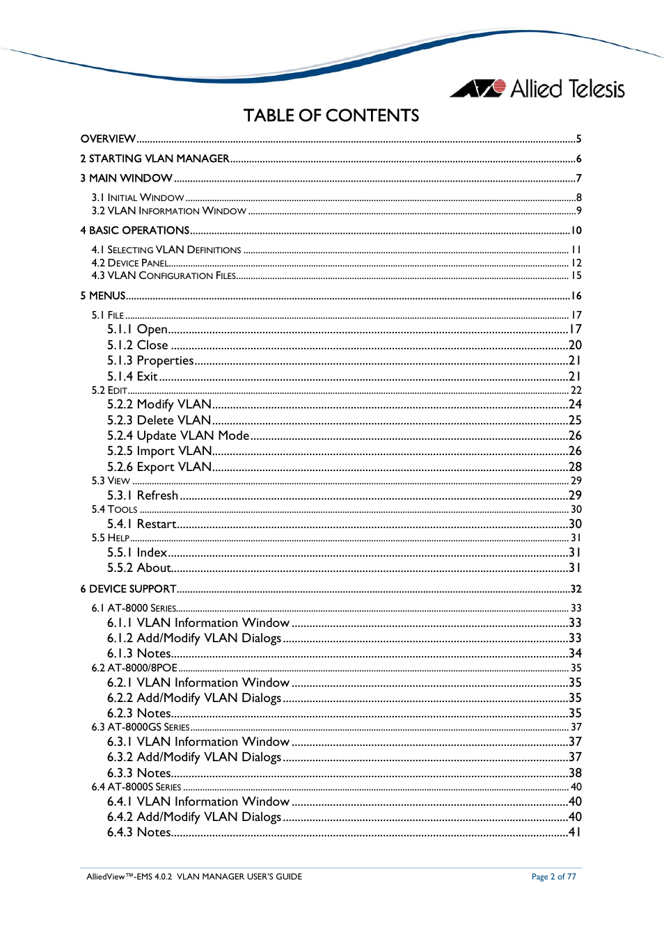 Allied Telesis AlliedView-EMS 4.0.2 VLAN-Manager User Manual | Page 2 / 77