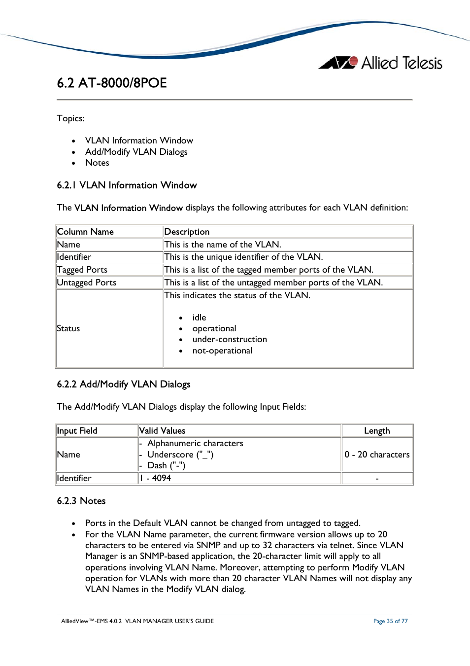 Allied Telesis AlliedView-EMS 4.0.2 VLAN-Manager User Manual | Page 35 / 77