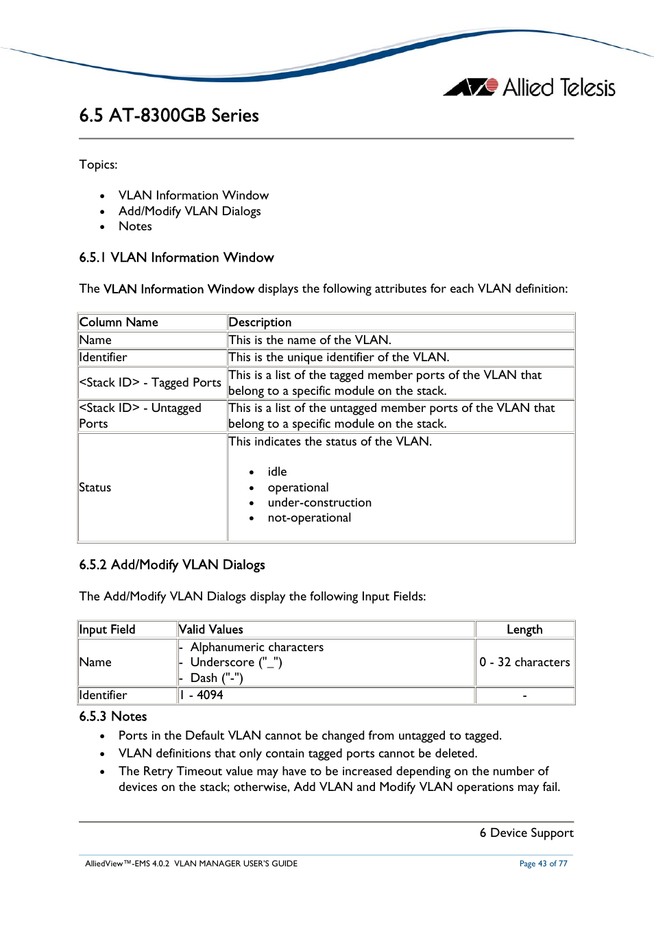 Allied Telesis AlliedView-EMS 4.0.2 VLAN-Manager User Manual | Page 43 / 77
