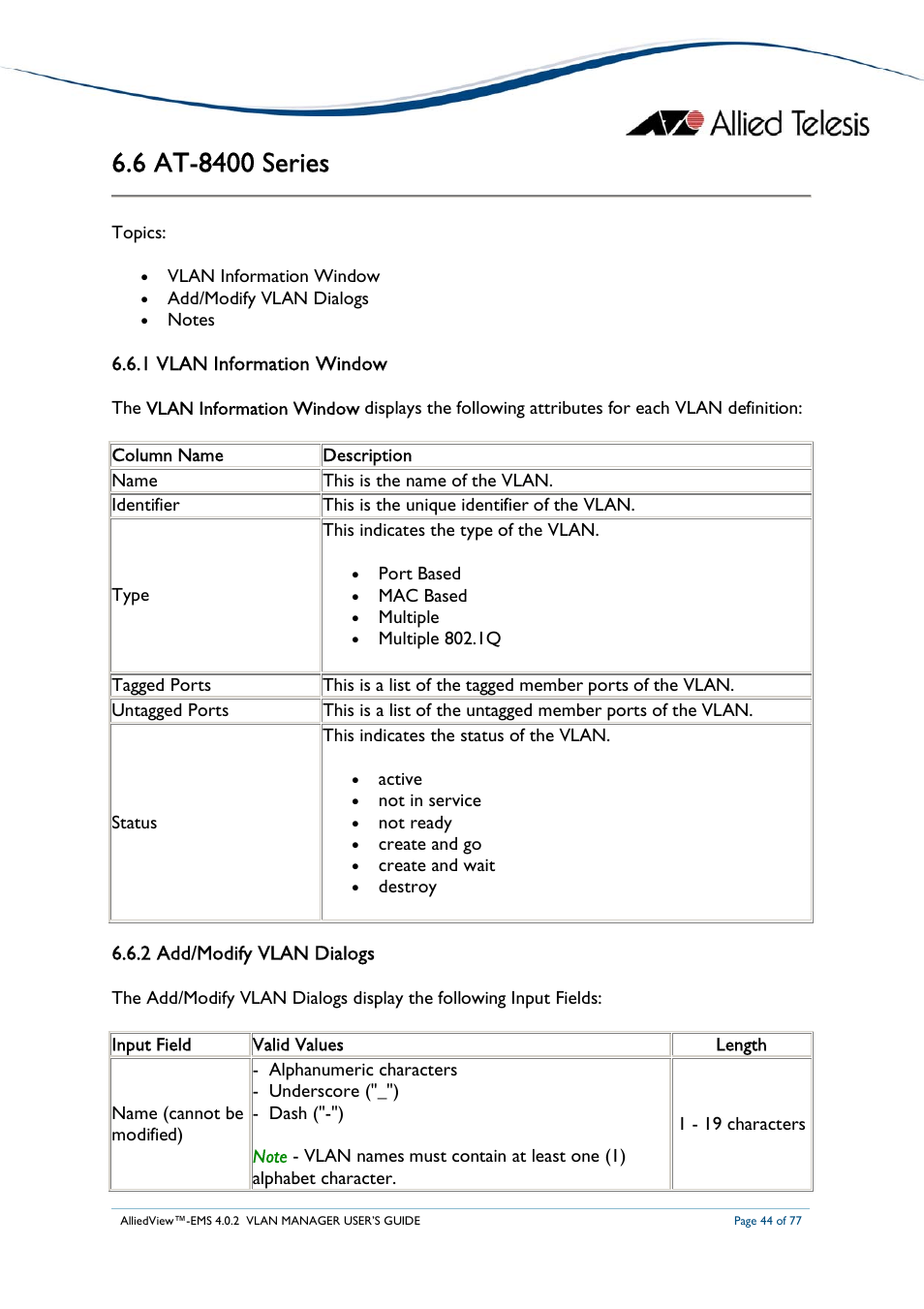 Allied Telesis AlliedView-EMS 4.0.2 VLAN-Manager User Manual | Page 44 / 77