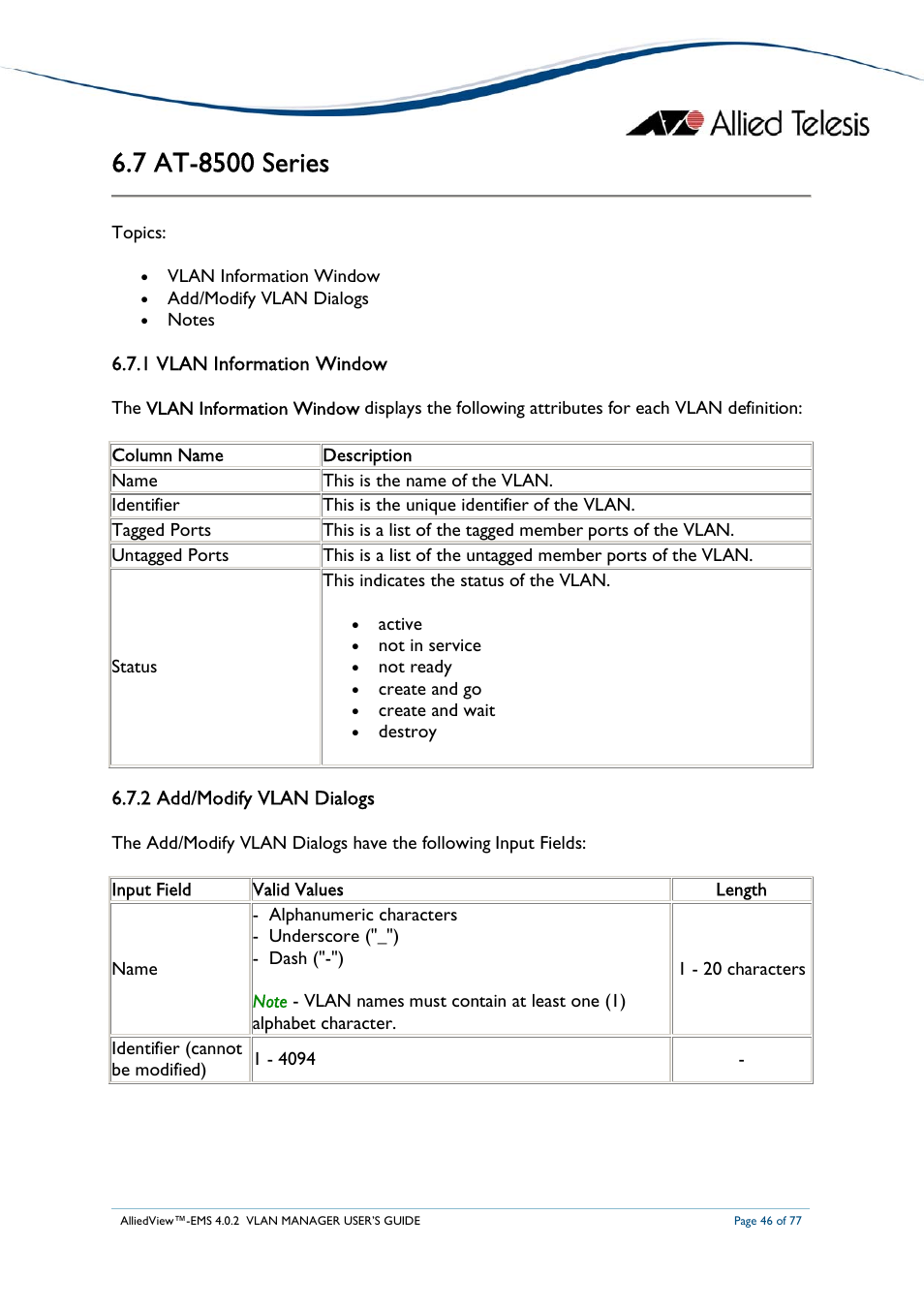 Allied Telesis AlliedView-EMS 4.0.2 VLAN-Manager User Manual | Page 46 / 77