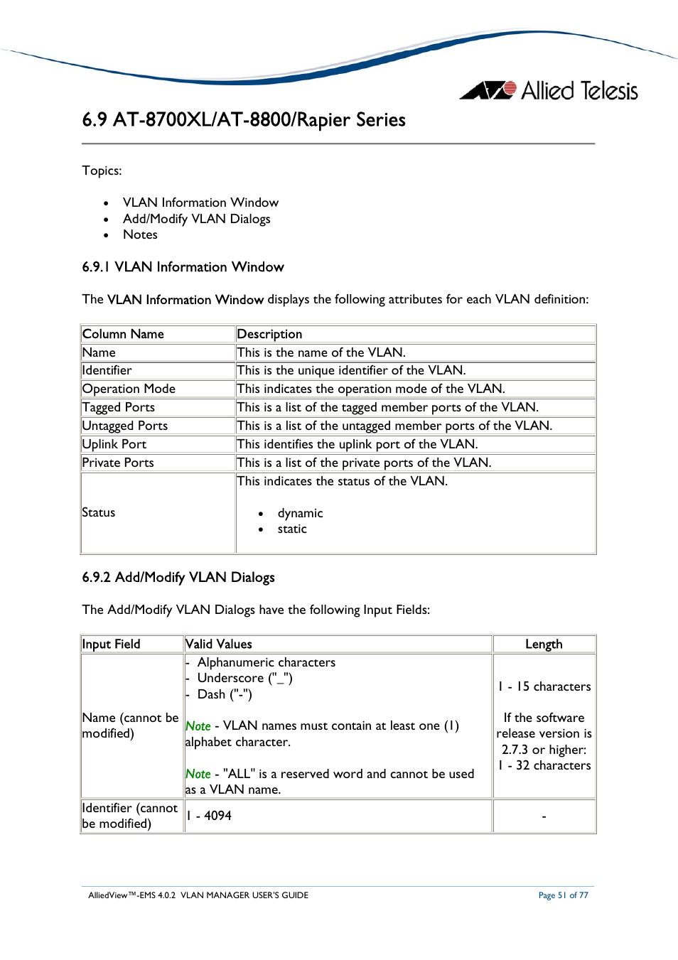 Allied Telesis AlliedView-EMS 4.0.2 VLAN-Manager User Manual | Page 51 / 77