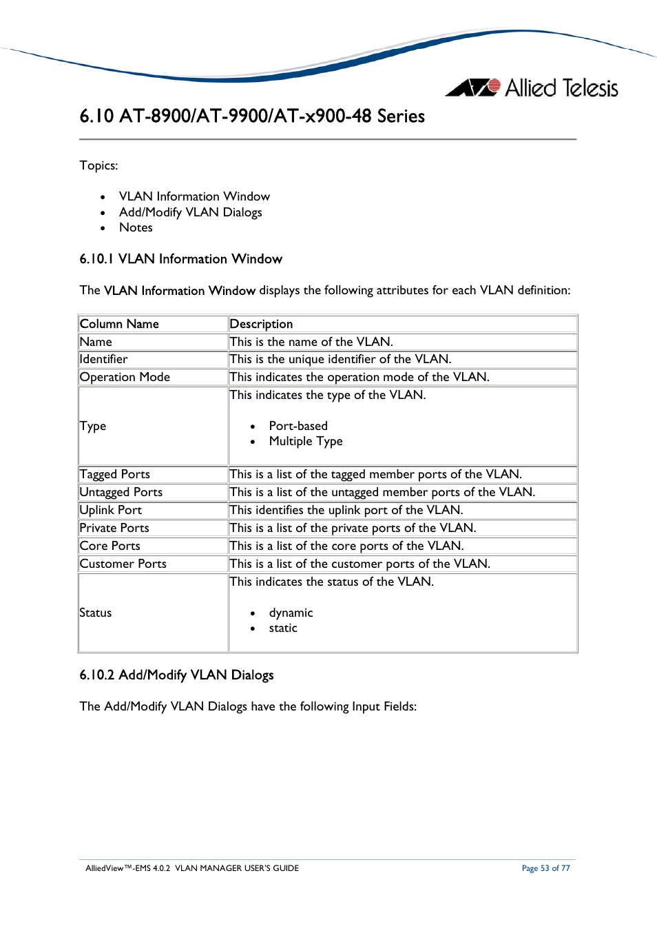 Allied Telesis AlliedView-EMS 4.0.2 VLAN-Manager User Manual | Page 53 / 77
