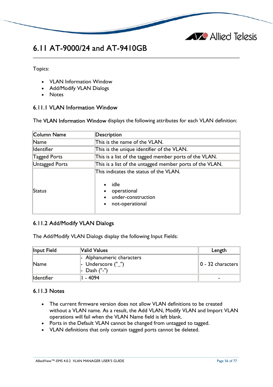 Allied Telesis AlliedView-EMS 4.0.2 VLAN-Manager User Manual | Page 56 / 77