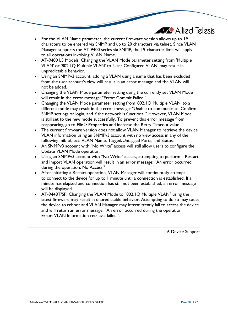 Allied Telesis AlliedView-EMS 4.0.2 VLAN-Manager User Manual | Page 60 / 77