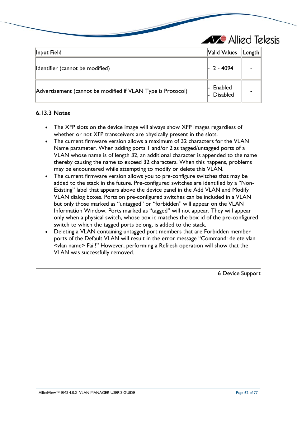 Allied Telesis AlliedView-EMS 4.0.2 VLAN-Manager User Manual | Page 62 / 77