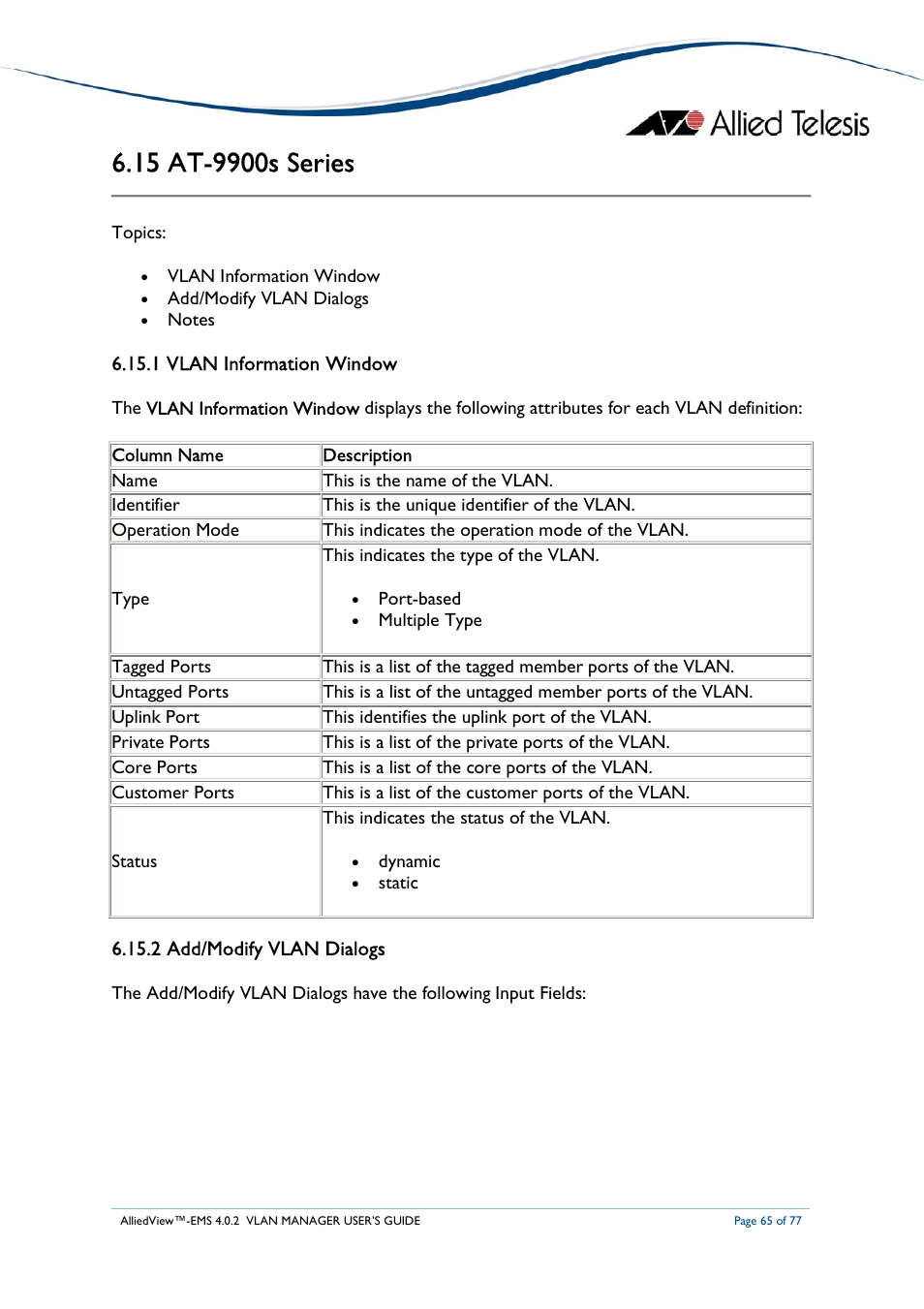 Allied Telesis AlliedView-EMS 4.0.2 VLAN-Manager User Manual | Page 65 / 77