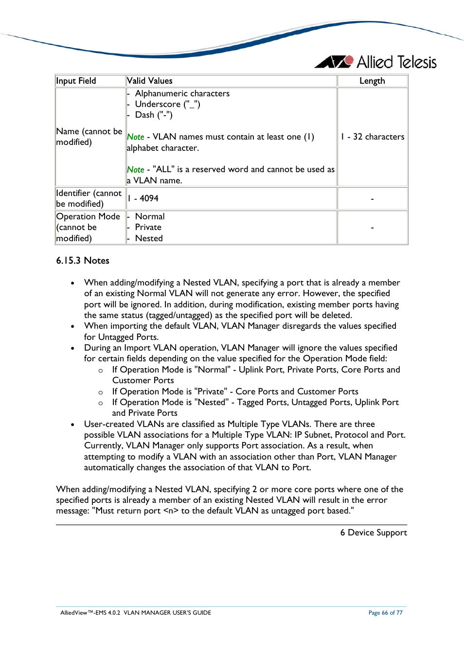 Allied Telesis AlliedView-EMS 4.0.2 VLAN-Manager User Manual | Page 66 / 77