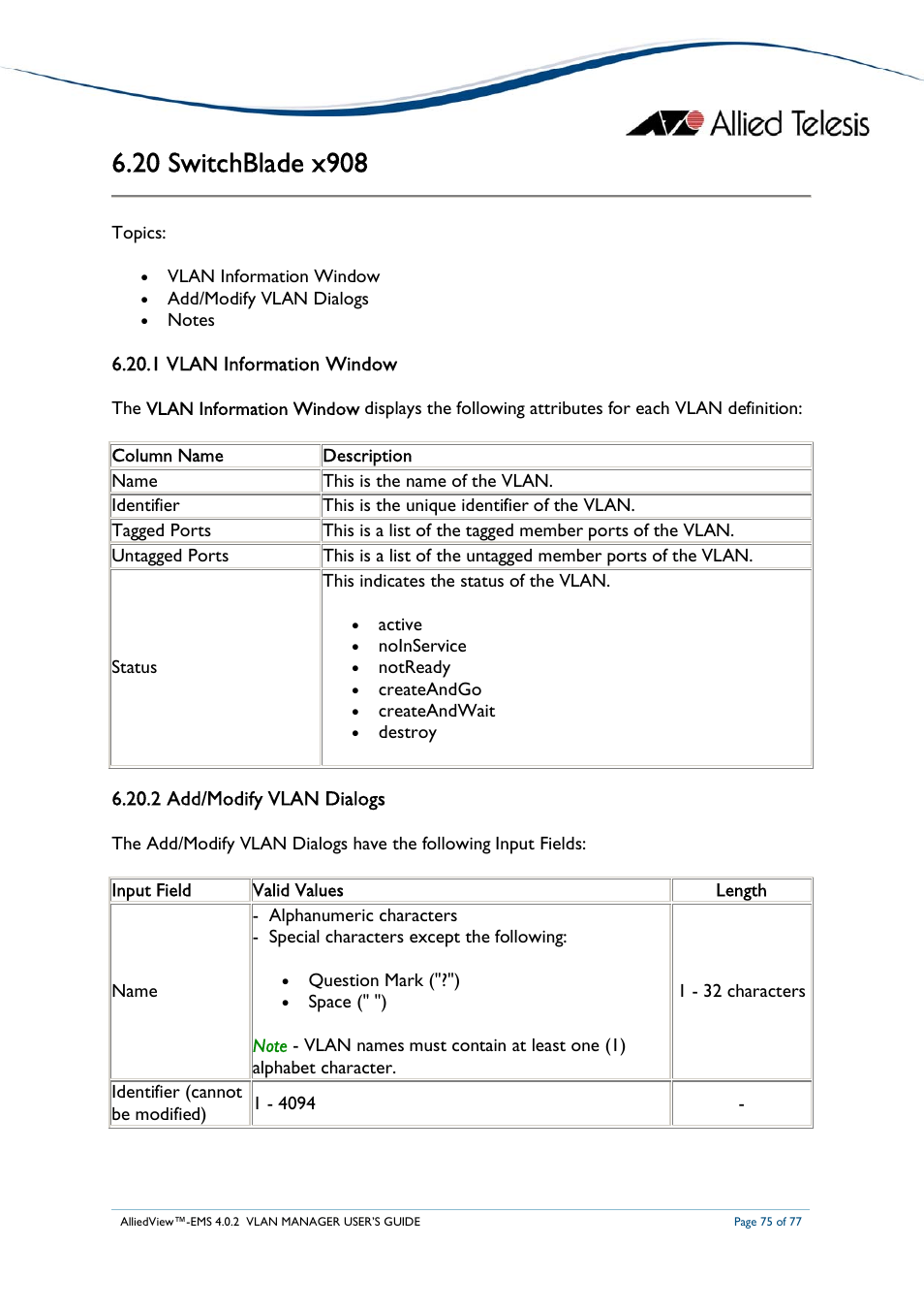 Allied Telesis AlliedView-EMS 4.0.2 VLAN-Manager User Manual | Page 75 / 77