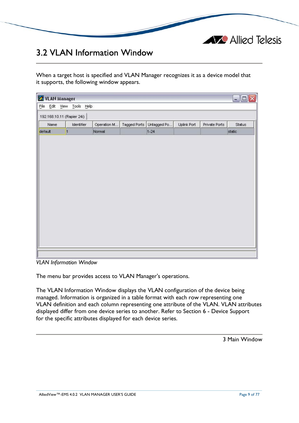 2 vlan information window | Allied Telesis AlliedView-EMS 4.0.2 VLAN-Manager User Manual | Page 9 / 77