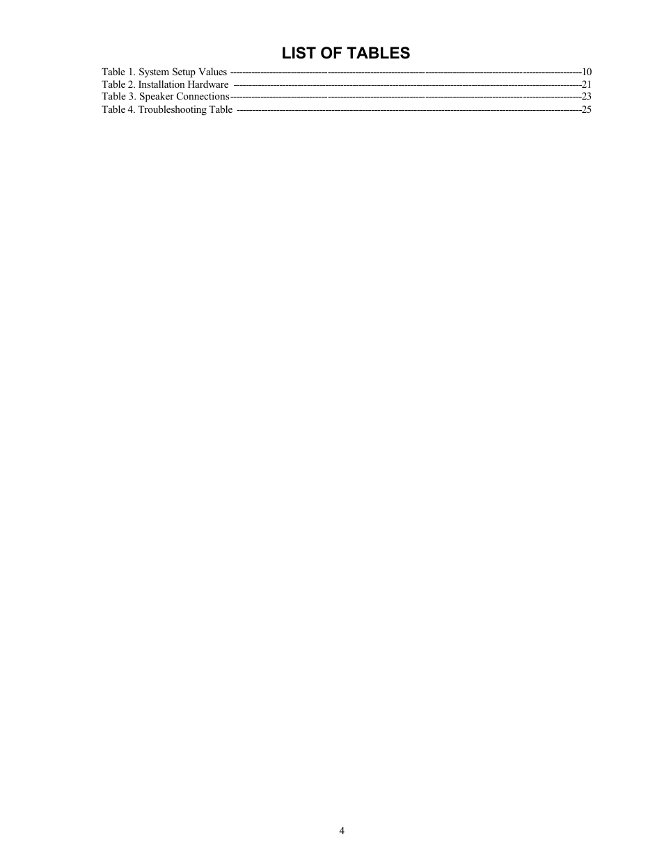 List of tables | Audiovox PAV-8000D User Manual | Page 5 / 30