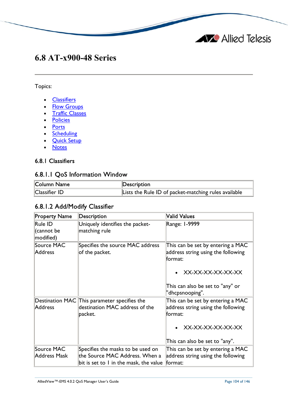 1 qos information window, 2 add/modify classifier | Allied Telesis AlliedView-EMS 4.0.2 QoS-Manager User Manual | Page 104 / 146