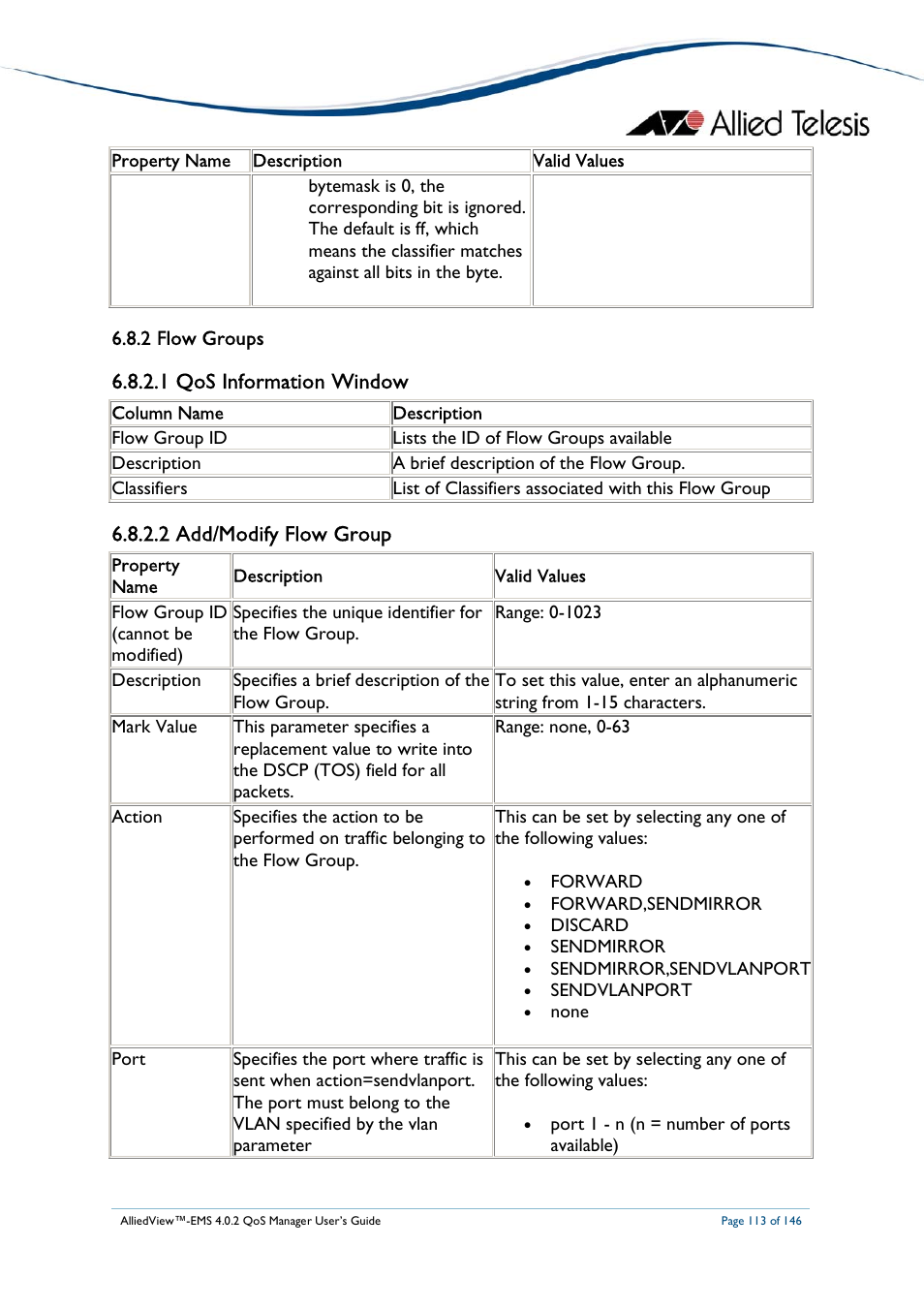 1 qos information window, 2 add/modify flow group | Allied Telesis AlliedView-EMS 4.0.2 QoS-Manager User Manual | Page 113 / 146