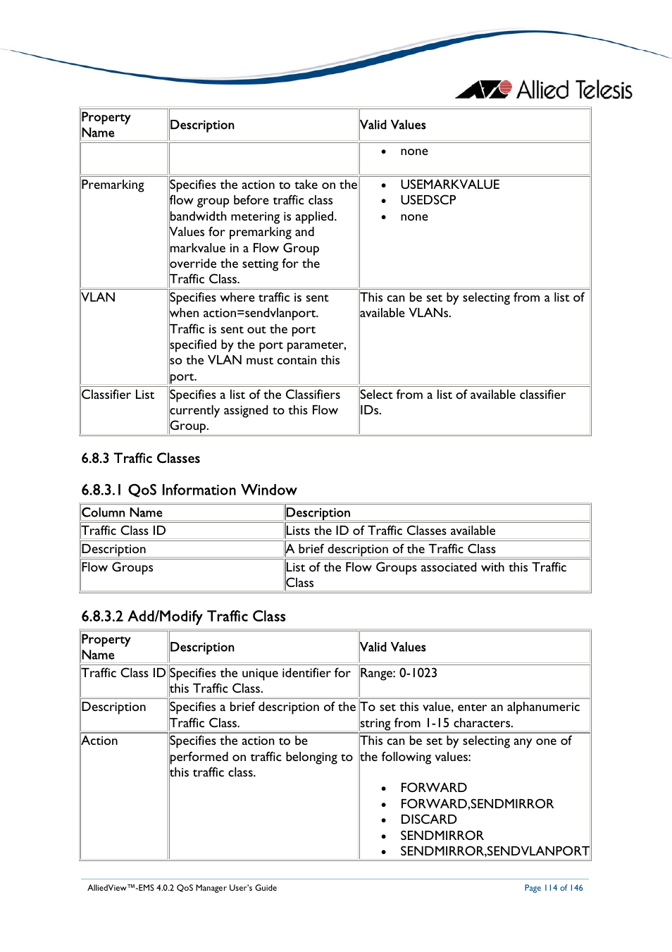 1 qos information window, 2 add/modify traffic class | Allied Telesis AlliedView-EMS 4.0.2 QoS-Manager User Manual | Page 114 / 146