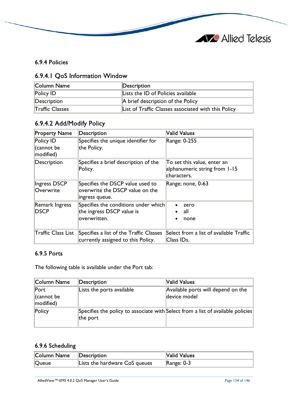 1 qos information window, 2 add/modify policy | Allied Telesis AlliedView-EMS 4.0.2 QoS-Manager User Manual | Page 134 / 146