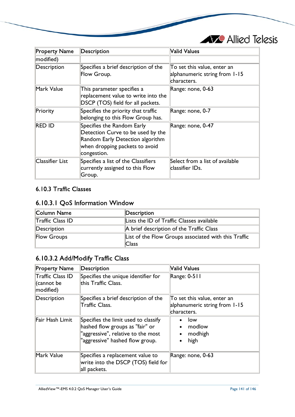 1 qos information window, 2 add/modify traffic class | Allied Telesis AlliedView-EMS 4.0.2 QoS-Manager User Manual | Page 141 / 146