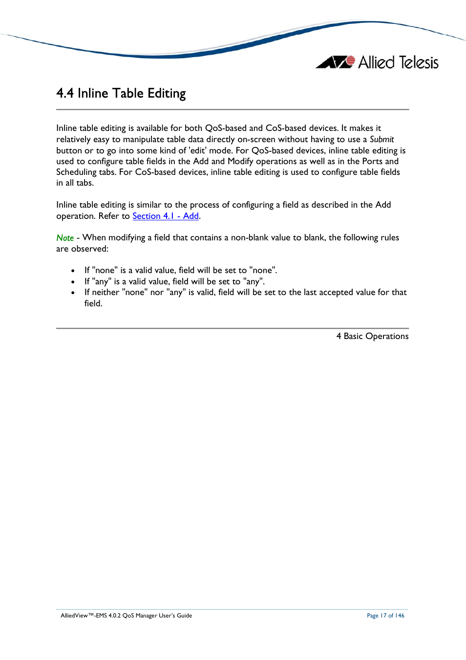 4 inline table editing | Allied Telesis AlliedView-EMS 4.0.2 QoS-Manager User Manual | Page 17 / 146