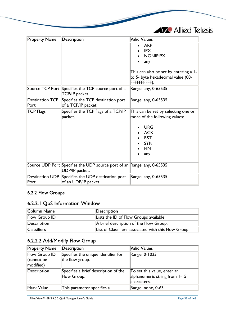 1 qos information window, 2 add/modify flow group | Allied Telesis AlliedView-EMS 4.0.2 QoS-Manager User Manual | Page 39 / 146