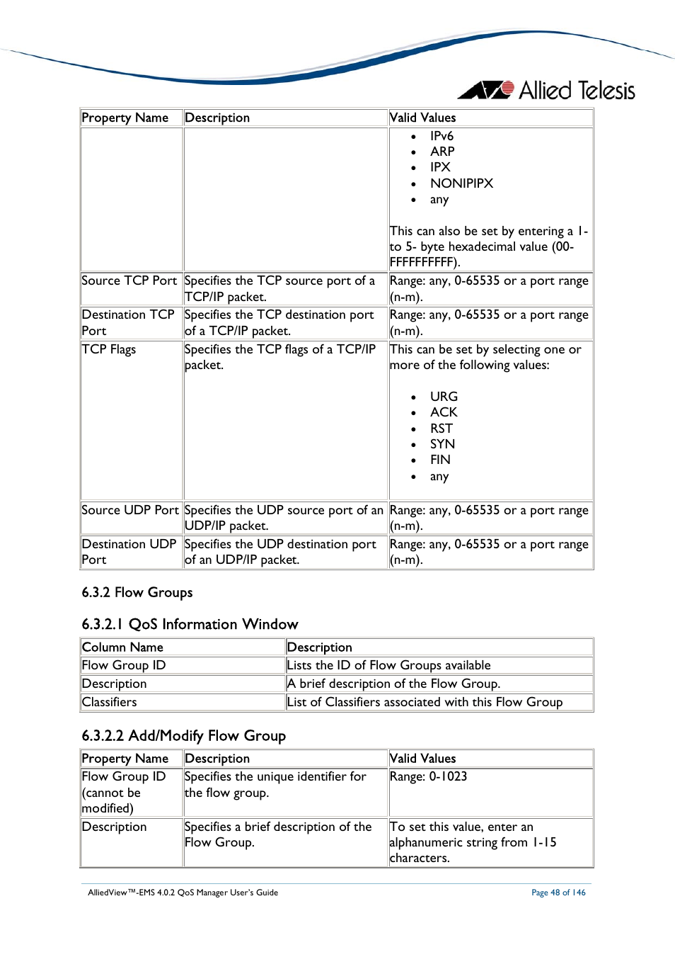 1 qos information window, 2 add/modify flow group | Allied Telesis AlliedView-EMS 4.0.2 QoS-Manager User Manual | Page 48 / 146