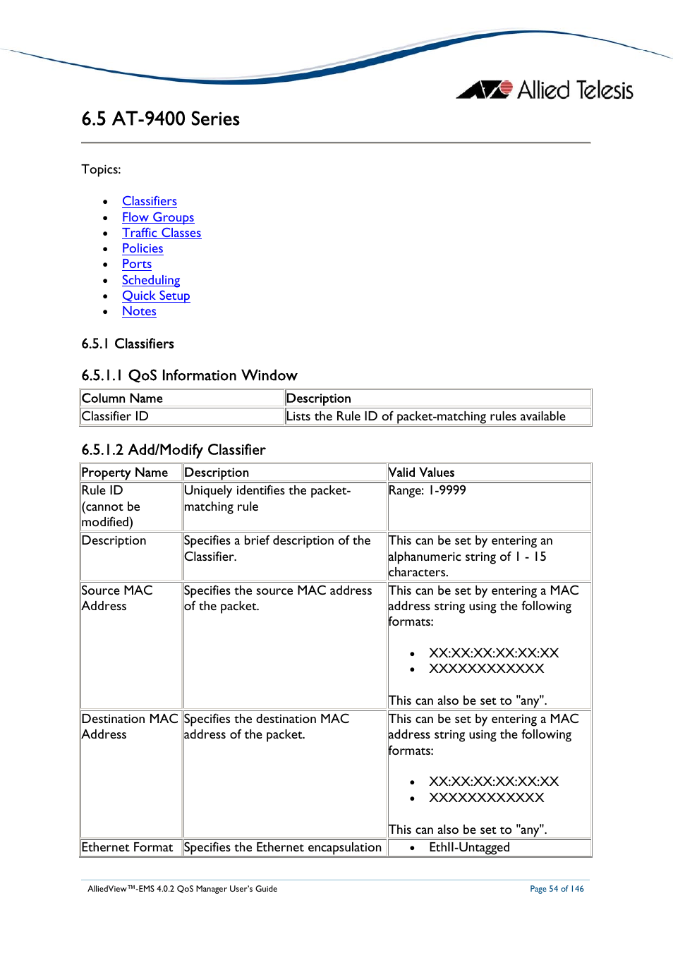 1 qos information window, 2 add/modify classifier | Allied Telesis AlliedView-EMS 4.0.2 QoS-Manager User Manual | Page 54 / 146