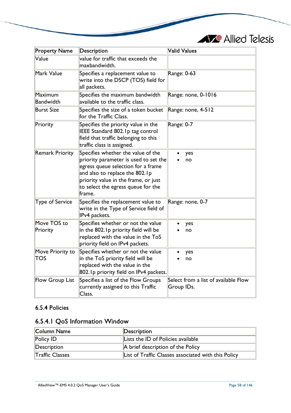 1 qos information window | Allied Telesis AlliedView-EMS 4.0.2 QoS-Manager User Manual | Page 58 / 146